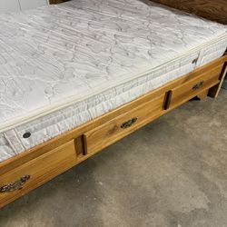 Wood Bed Frame, Pull Out Storage, Bed Mattress, headboard