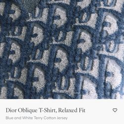 Brand New Dior Oblique T-Shirt, Relaxed Fit Blue and White Terry Cotton Jersey