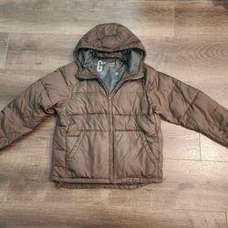 Men's Gap puffer coat with a hood, Brown, size M, good condition 