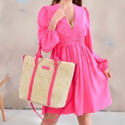 Large Straw Bag Fuchsia Hot Pink NWT Handbag 