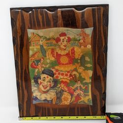 Vintage Mid Century Clown Wood Wall Plaque — Frank Enso Art — Burnt Pine Decor