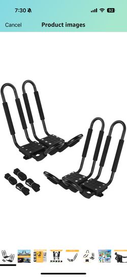 Kayak Roof Rack 2 Pairs J-Bar Carrier Holder for Canoe, SUV, Cars, Truck, Surf Ski, Car Top Mount Racks for Trip, Set of 4