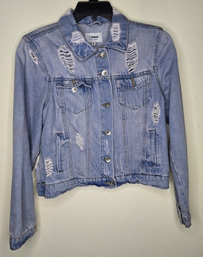Ci Sono Women's Light Distressed Denim Jacket