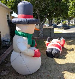 Drunk Santa & Sauced Up Snowman - inflatable lawn decor - Parts: Working air pump/ need repairs - $10 for Everything • Lawn decor, holiday decorations