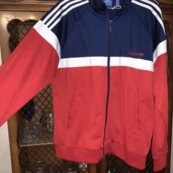 ADIDAS Mens NWOT Zip-up Sweatshirt Three Stripes Trefoil Red Blue & White SZ XL