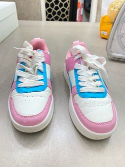 Link Low Top Unisex Kids Sneakers US 2 Pink/White/Blue Colorblock Lace-Up