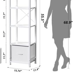 White Book Shelf (5 Shelves), 55.5” X 15.74” X 11.4”