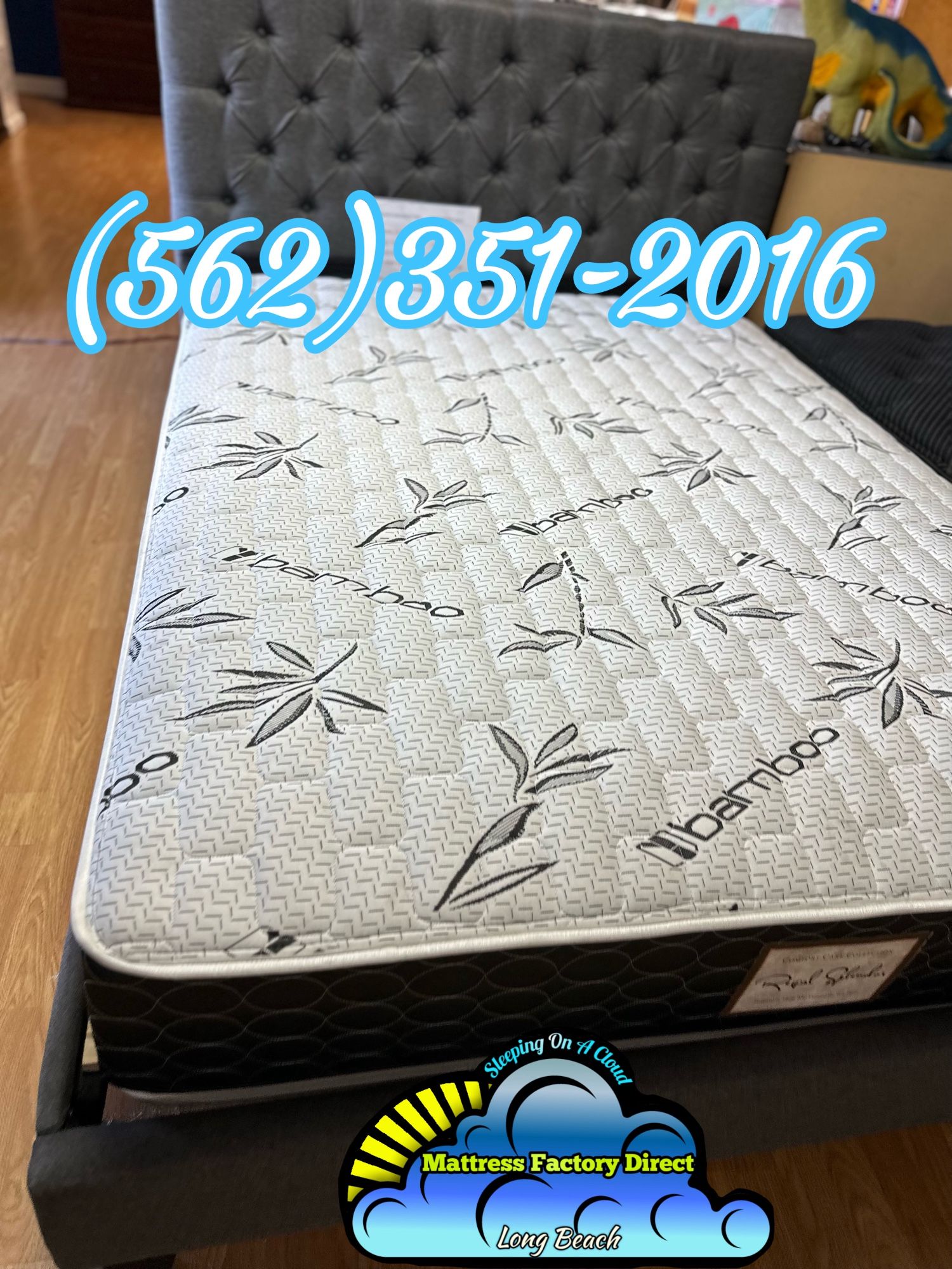 Queen Black Bamboo Mattress And Boxspring Bed Set New