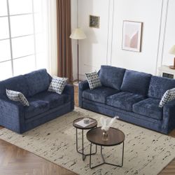 Blue Stationary Sofa And Loveseat 