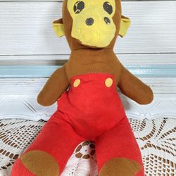 Vintage 70s Curious George Type Stuffed Monkey.