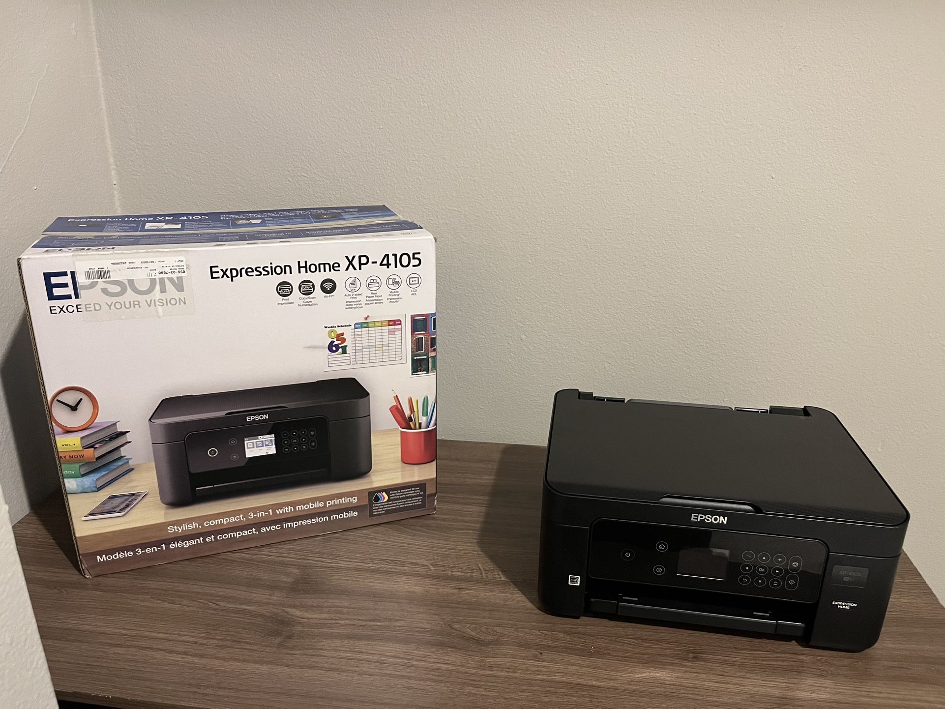 Epson Expression Home XP-4105 Wireless All-in-One Color Inkjet Printer, Black - Print Copy Scan - 10.0 ppm, 5760 x 1440 dpi, 2.4" LCD, Auto 2-Sided Pr
