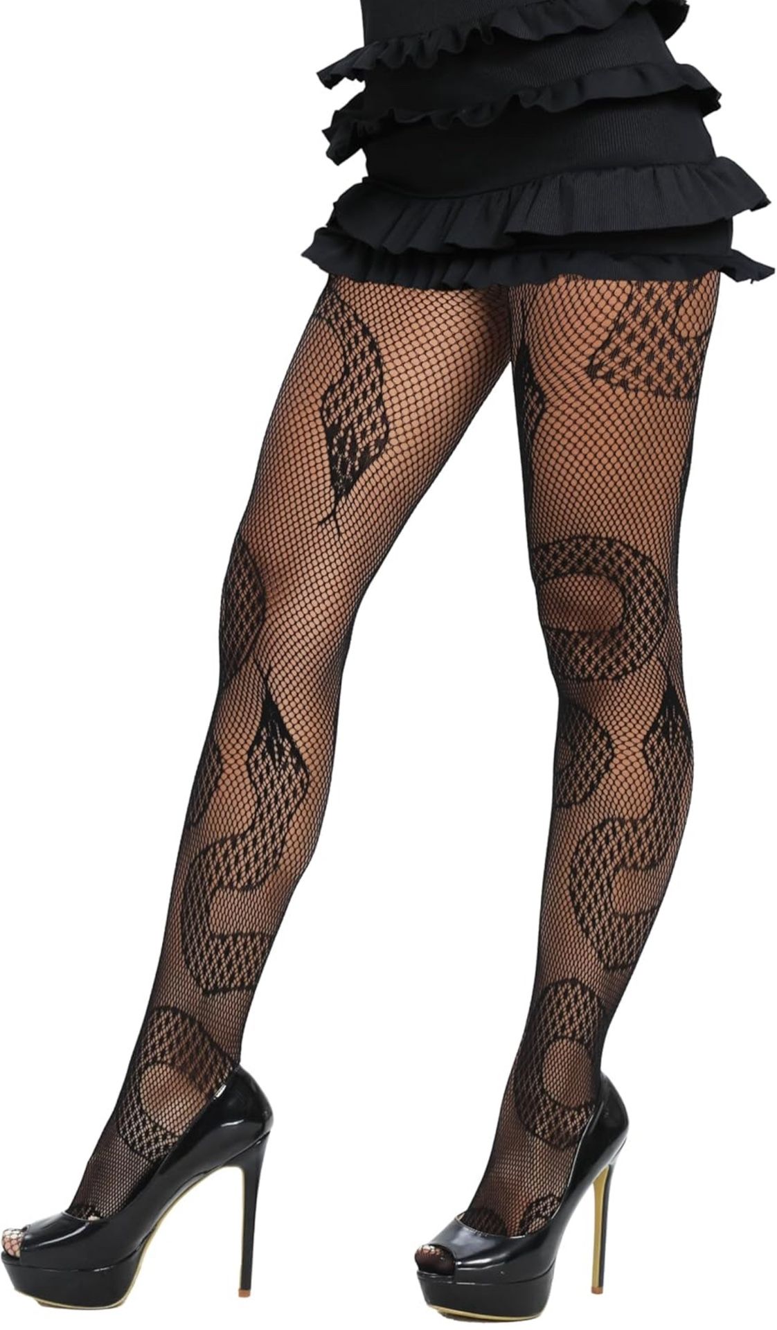 Women's Snake Print Fishnet Tights High Stretch Gothic Punk Ripped Mesh Fishnet Stockings