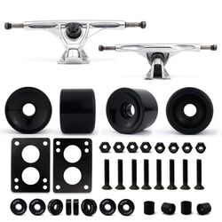 Skateboard Longboard Truck and Wheel, 70mm Long Board Wheels w 7inch 180mm Skateboard Trucks (Silver) Longboard Bearings Longboard Hardware (Black)