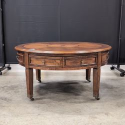 Classic Round Wood Coffee Table with Inlay Design