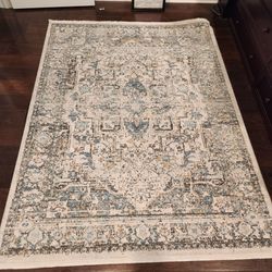 Vintage-Style Area Rug Blue and Ivory