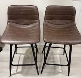 2 Leather Brown Stools