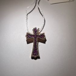 14k Rose gold and ruby and diamond cross pendant CLEARANCE