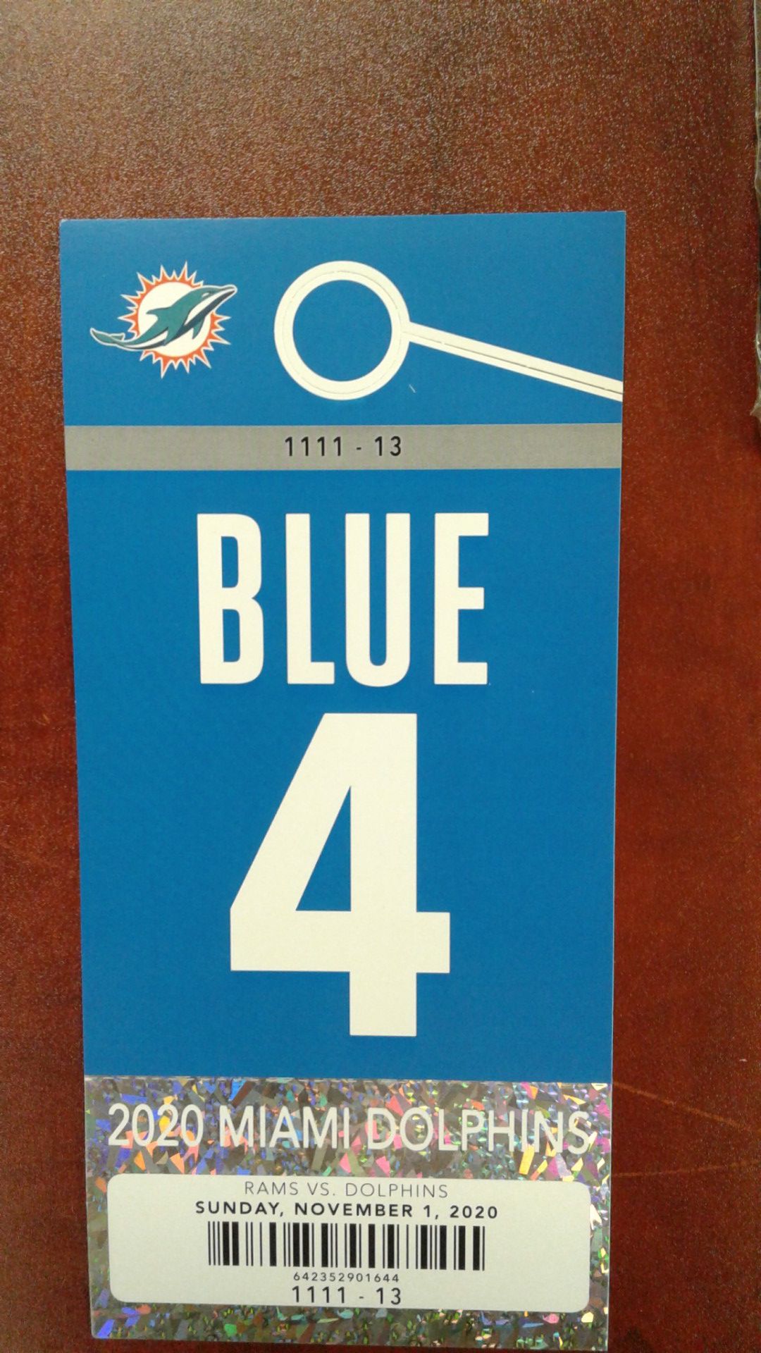 Miami Dolphins vs Rams Blue Parking pass 11/1