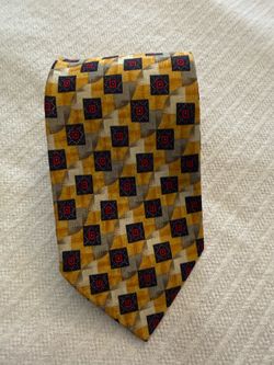 Ermenegildo Zegna Silk Tie Yellow Navy Blue Red Geometric Square Medallion Italy