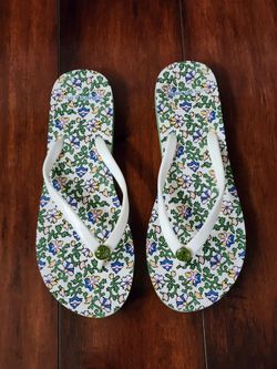 Tory Burch Multicolor Floral Logo Rubber Thong Flip Flop Sandals Women's 7