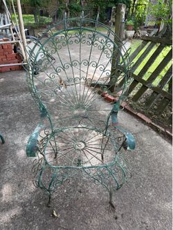 Vintage Peacock Wrought Iron Garden Chair