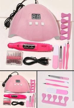 7-In-1 Nail Art Tool Set With Nail Lamp, Glue Drying Machine, Nail Polisher, Dead Skin Fork, Dead Skin Push, Finger Divider - Stainless Steel Kit For 