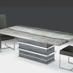 Stone International Saturn Extending Dining Table  & Ozzio Italia Leather