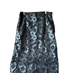 Bisou Bisou Michele Bohbot Black Floral Faux Leather Lace Skirt Women’s Size Large  Pencil Straight 