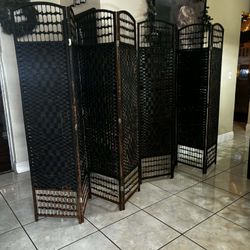 Pair Of Vintage Wicker Room Dividers 4 Panels 65”H