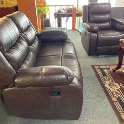 Espresso Brown Sofa Set Reclining Cup Holder