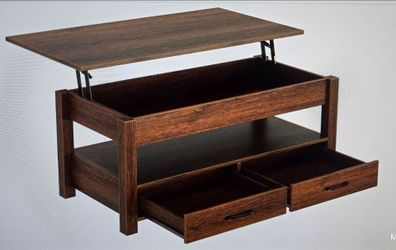 Lift-Top Coffee Table with Storage & Drawers – Espresso Brown