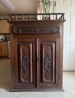 Vintage Dark Brown Wood Antique Cabinet