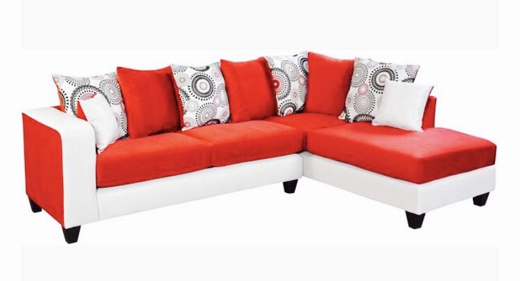 Red and white leather Sectional! Kool Couch And Loveseat Set Saves