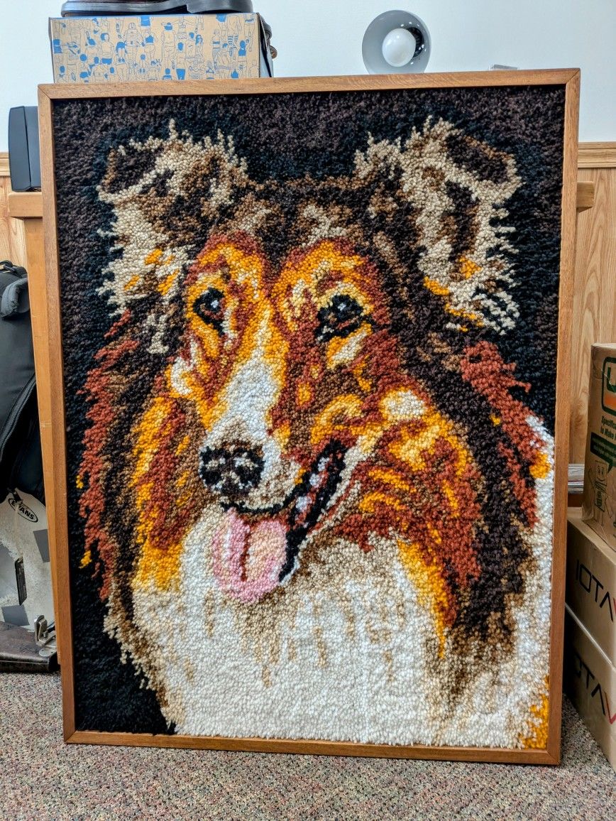 Giant Sheltie Dog Needlepoint / Wall Hanging in Wood Frame