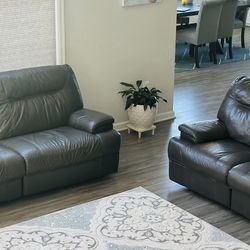 100% Genuine Black Leather Reclining Sofa And Loveseat