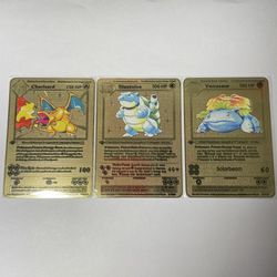 Gold Metal 1st Edition Shadowless Pokemon Cards - Charizard, Blastoise, Venusaur