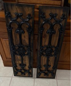 Ornate black scrollwork wood wall decor panel