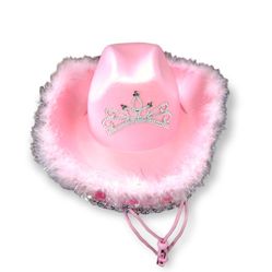 Western party hat women's pink feather edge