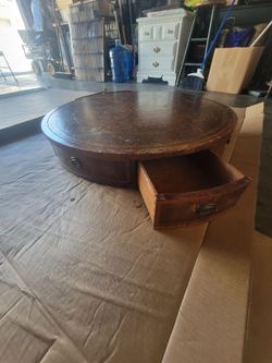 Vintage Mahogany Drum Table Leather Top - Project / Parts / Restoration