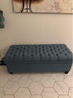 Tufted Storage Ottoman Bench, Blue Gray