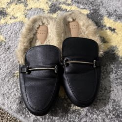 A New Day Women's Rebe Faux Leather Fur Backless Mules