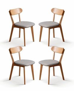 100% Solid Oak Dining Chairs, Mid Century Modern Dining Chair with Curved Backrest, Fabric Upholster