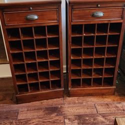 2 Gorgeous Wood Wine Racks, With Pull Out Drawer And Table In Each