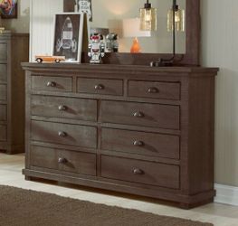 Gorgeous Willow Dark Grey Distressed 9 Drawer Wood Dresser