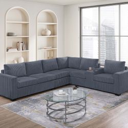 4-Piece Sectional Set One-Arm Loveseat x 2 + Corner Wedge + Armless Chair + Console W/USB & Cup Holders. 🔥 Seccional De 4 Piezas Nuevo En Caja