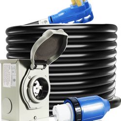 50 Amp Generator Cord and Power Inlet Box, 25FT 125V/250V, TWIST LOCK CONNECTOR