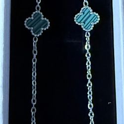 Malachite Stone Clover Necklace Sterling Silver