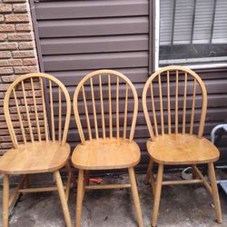 Set Of 3 Wooden Chairs 