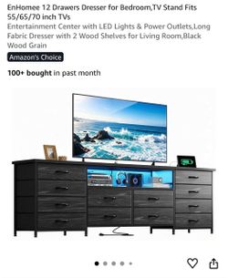 12-Drawer Dresser TV Stand with LED Lightss