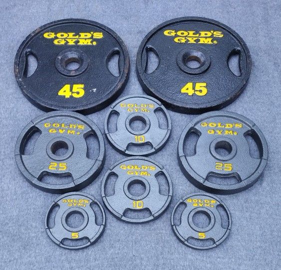 SET OF GOLDS GYM OLYMPIC PLATES (PAIRS OF)  :  45s  25s  10s  5s 
